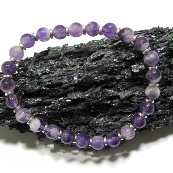 Natural Chevron Amethyst Gemstone Bracelet - Picture 2 of 5